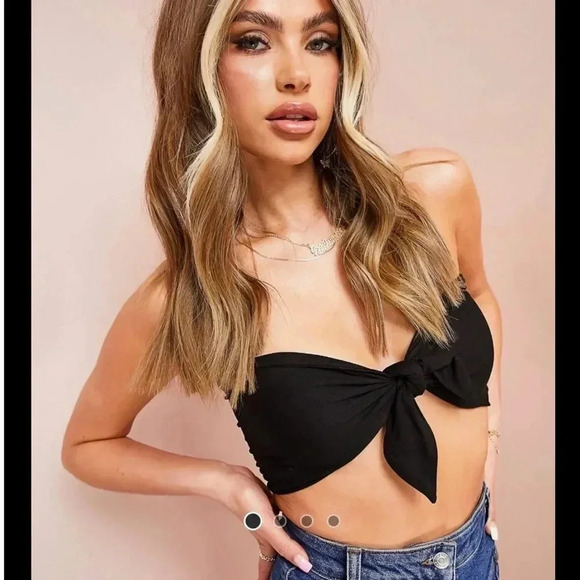 FRONT TIE BANDEAU TOP IN BLACK VERSATILE TOP 6.5”x28.5” - Picture 2 of 10